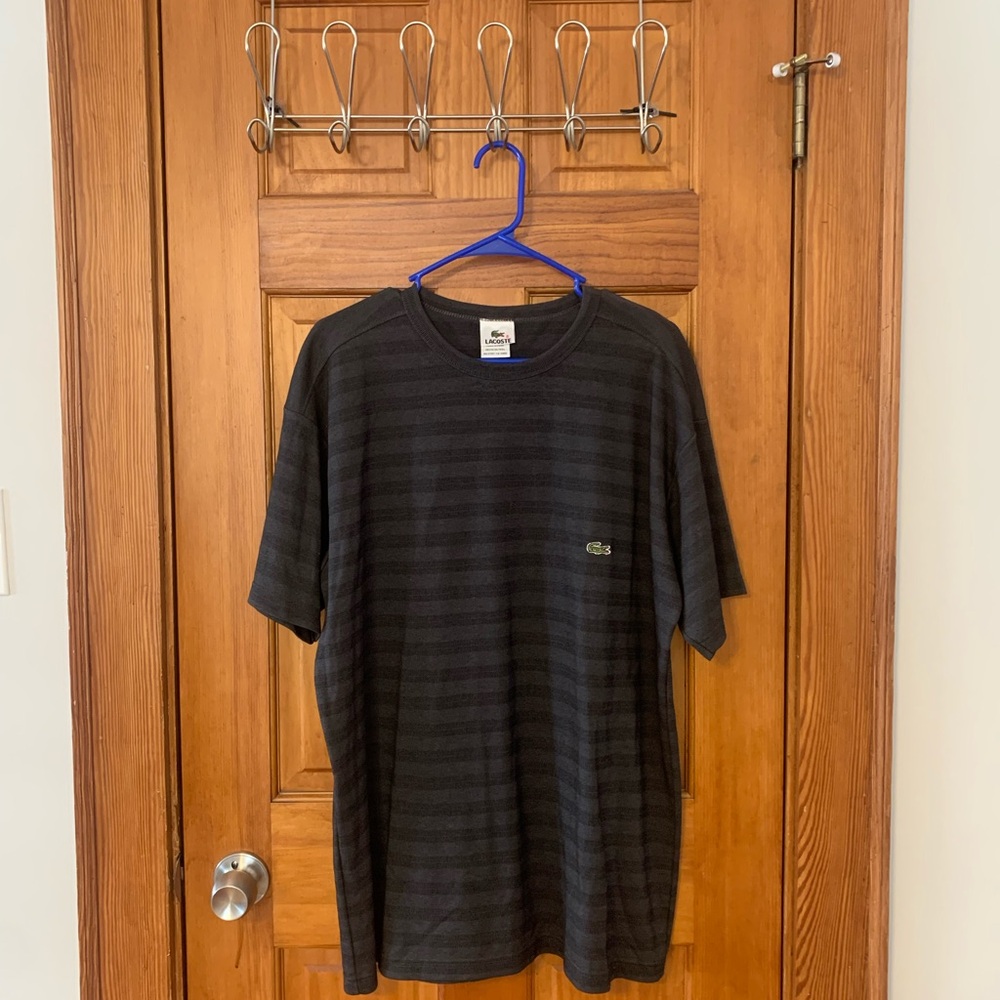 Lacoste Black Short Sleeve Tee with Textured Stripes